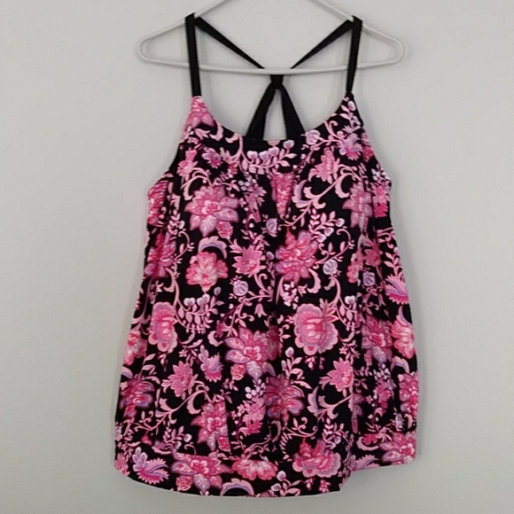 Lands' End Other - Lands' End Floral Blouson Tankini Swim Top Size 20W/L (long torso) Black Pink